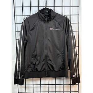 Champion Track Jacket Womens S Black Full‎ Zip Activewear Retro Streetwear